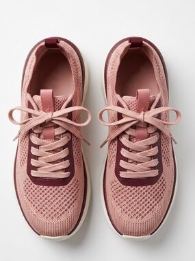 Nautica Pink Knit Lace-Up Athletic Sneakers with Rose Accent